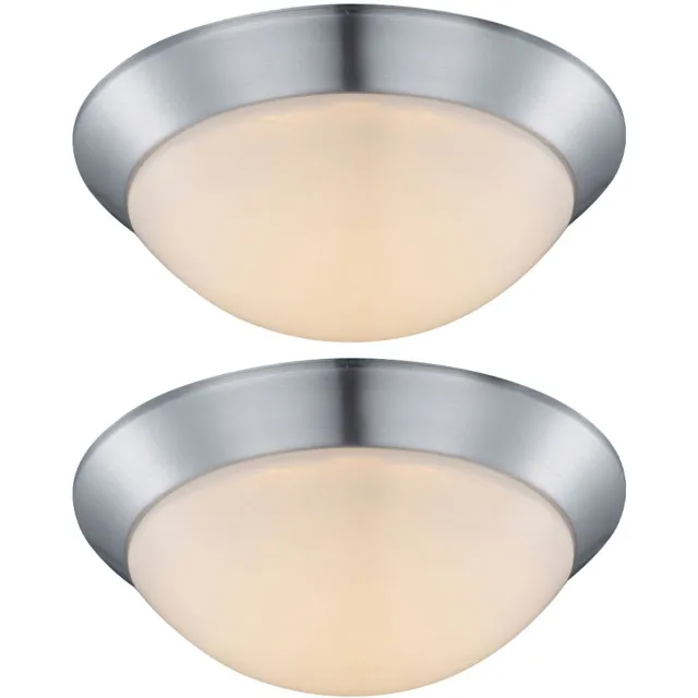 Globo Lighting Plafondlamp Designlamp Woonkamerlamp opaal satijn rond, metaal kunststof, 1x LED 12 watt 960 lumen warm wit, DxH 26x10 cm, set van 2 zilver