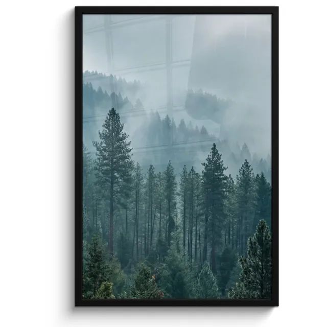 FrameYourWall Poster in lijst - Fotolijst 60x90 cm - Posters - Naaldwoud - Bergen - Mist - Posterlijst zwart - Decoratie - Wanddecoratie woonkamer - Muurdecoratie slaapkamer