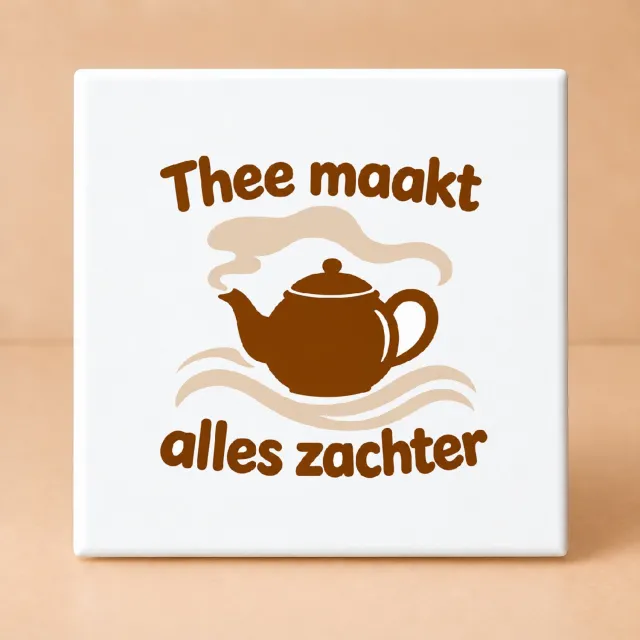 Bedruk King Strakke minimalistische De thee-tante in winterstand Tegel – Eenvoudige wanddecoratie voor thee- en winterliefhebbers - 15 x 15 cm Wit