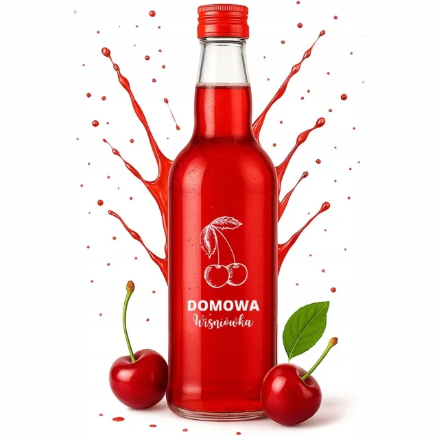 Bimberek Monopol - Glazen Fles - 500ml - Met Dop - Wiśniówka Bedrukking Transparant