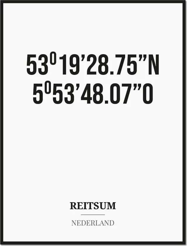 Studio216 Poster/kaart REITSUM met coördinaten zwart, wit