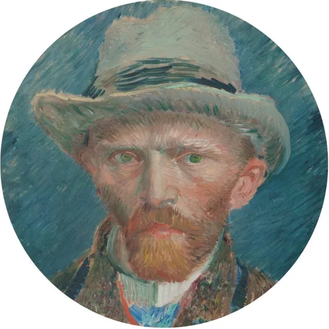 Myfinto Indoorart - Muurcirkel Zelfportret Vincent van Gogh Forex 40 cm - Wanddecoratie - Afbeelding op Forex - Inclusief ophangplaat blauw, wit, bruin, grijs