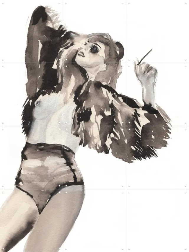 IXXI You're banned too, Victoria Verbaan - 60 x 80 cm - Grote wanddecoratie en posters - Aquarel, Illustraties, Slaapkamer, Woonkamer, Gang, Mancave Zwart / Monochroom / Zwart en wit