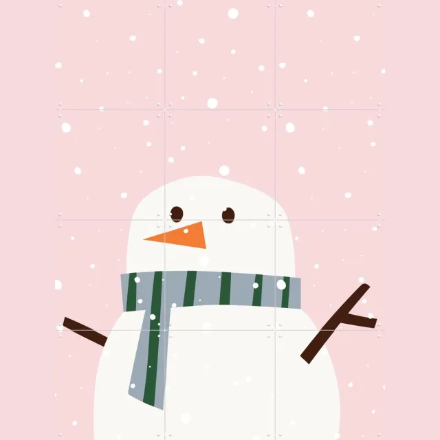 IXXI Sneeuwpop, Ohkimiko & Various - 60 x 80 cm - Grote wanddecoratie en posters - Cartoonesk, Speels, Illustraties, Kleurrijk, Fantasierijk, Keuken Wit / Roze