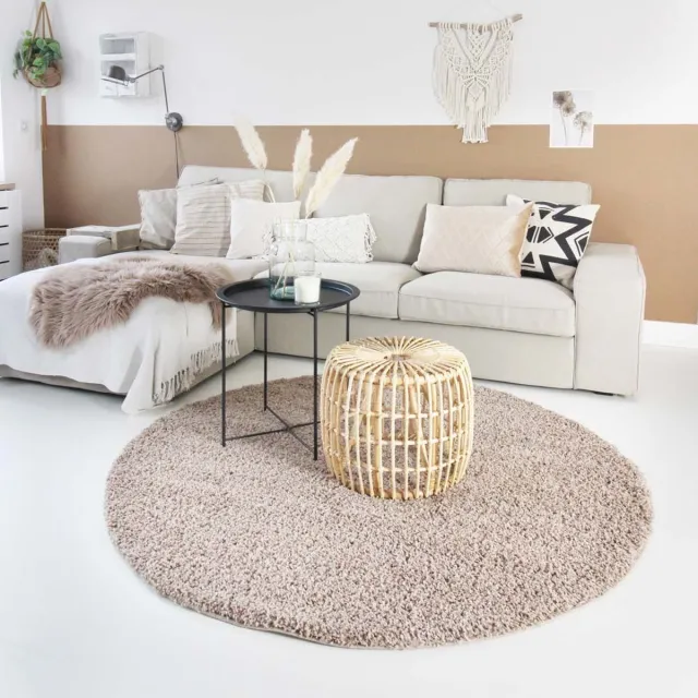Tapeso Rond hoogpolig vloerkleed - Shaggy Trend beige 300