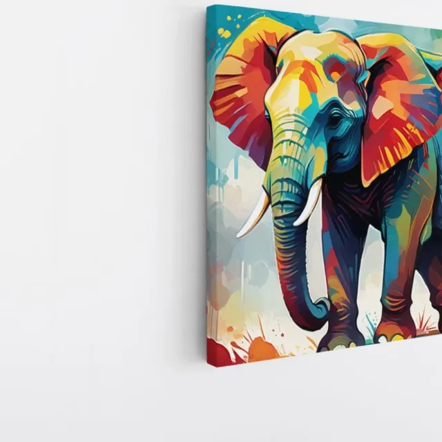 Saammp Canvas Schilderij - Olifant - Kleurrijk olieverf - Dieren - 40x40 - Foto op canvas - Wanddecoratie - Muurdecoratie Woonkamer - Slaapkamer decoratie - Canvas Print Multicolor