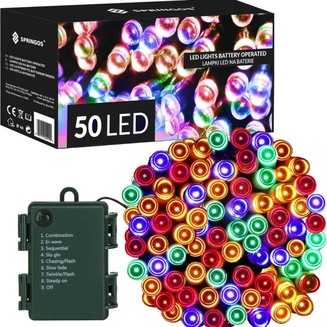 springos Kerstverlichting | 5,5 m | Batterij | 50 LED | Multicolor