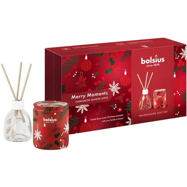 Bolsius 2x Giftset Merry Moments - Geurstokjes & Geurkaars