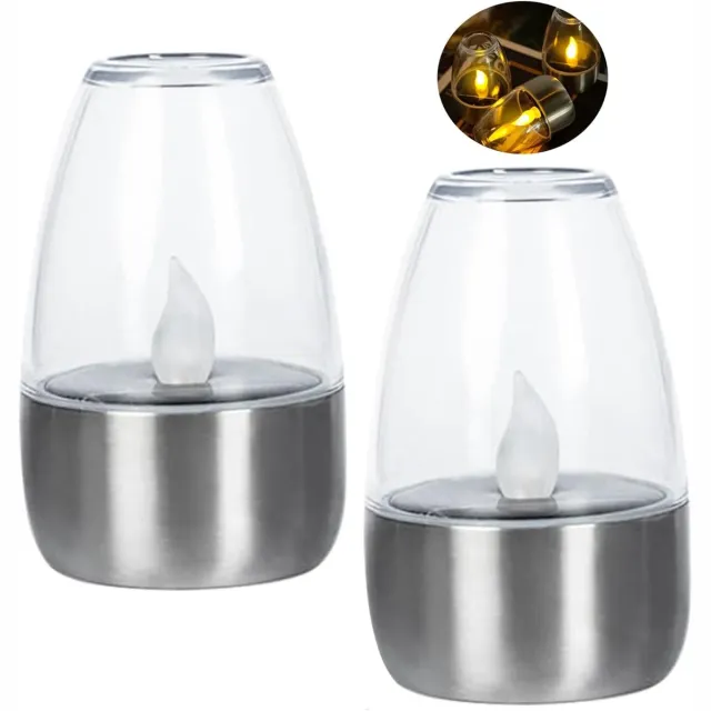 KZQ 2-pack solar kaarslampjes waterdicht - Sfeerverlichting voor tuin terras en pad - 6x9 cm - Zonne-energie voor binnen en buiten - Warm wit