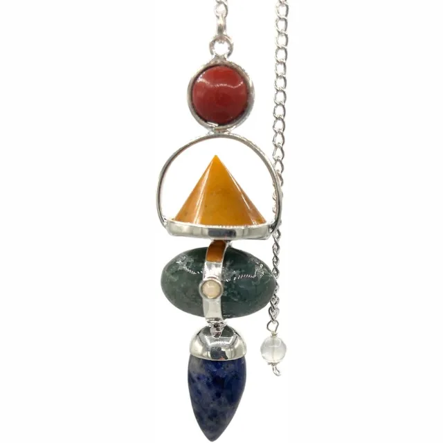 Ancient Wisdom Pendel met edelstenen van de Vier Elementen - Rode Jaspis, Gele Aventurijn, Mosagaat, Sodaliet & Maansteen Multi Color