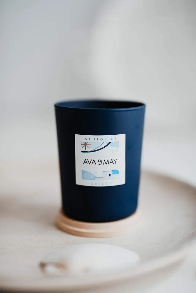 AVA & MAY Santorini Geurkaars - Luxe Soja Wax met Sieraden Blauw