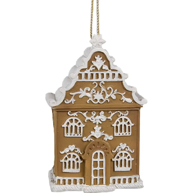 Clayre & Eef Kersthanger Gingerbread house 6x4x9 cm Bruin Polyresin