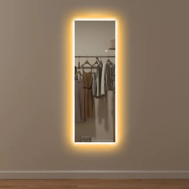 REDOM Frameloze Passpiegel met LED Achtergrondverlichting (Backlit) - Wandspiegel met Smart Touch & Geheugen - 40x120 cm Transparant