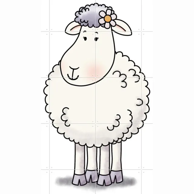IXXI Schaap Molly, Mike & Molly & Van Hoorne Studios - 80 x 100 cm - Grote wanddecoratie en posters - Speels, Kleurrijk, Cartoonesk, Fantasierijk Wit / Grijs / Roze