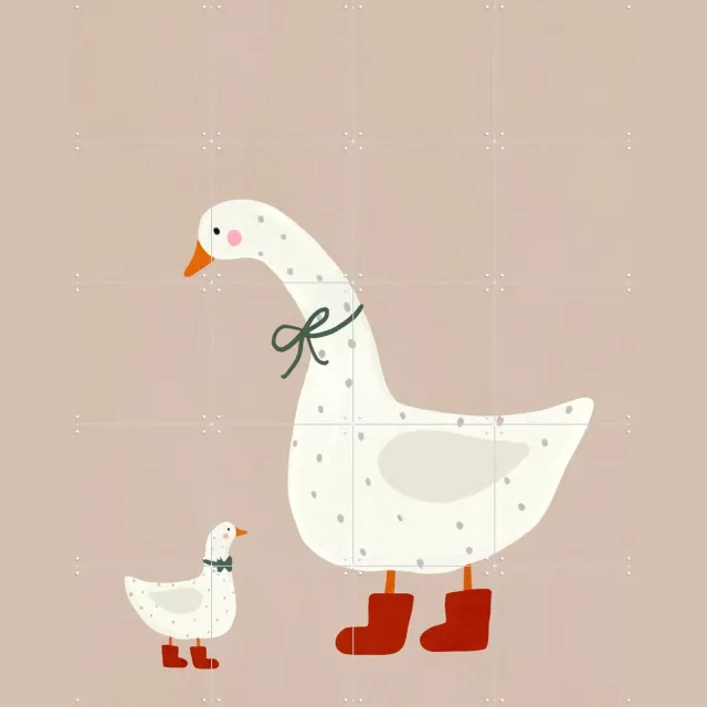 IXXI Goose And Gosling, Treechild & Various - 80 x 100 cm - Grote wanddecoratie en posters - Pop art, Illustraties, Speels, Vintage, Cartoonesk Wit / Beige
