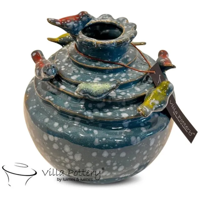 Villa Pottery Donker Blauwe Vogel Vaas Grenada D17xH17