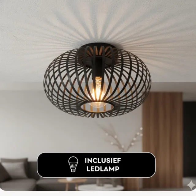 Mogi Products Plafondlamp –Inclusief Lichtbron–Ø 38cm–Plafonnière – Metaal – Industrieel Zwart-Plafondlampen