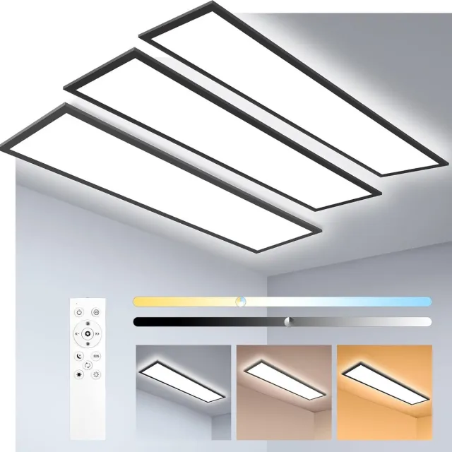 Oraymin 3 Stuks LED Plafondlamp 100x25 cm Zwart - CCT 3000-6500K - Met Afstandsbediening - Memory Functie