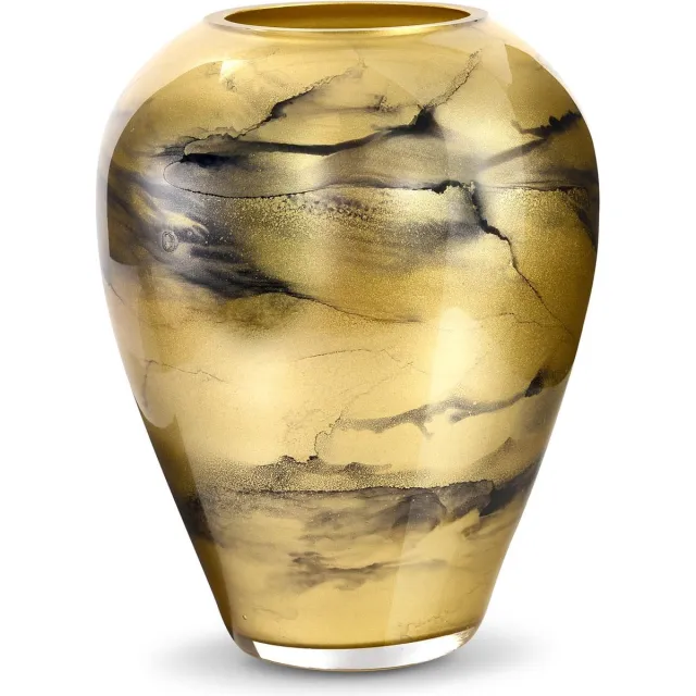 Terroso Handgemaakte Glazen Vaas - Bloemenvaas - Goud - Marmer Look - Interieur Woondecoratie - 27 cm Hoog