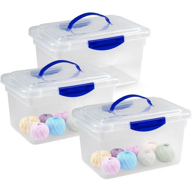 PLASTICFORTE Opslagbox - 3x - met deksel - transparant blauw - 9 liter - 35 x 23 x 20 cm - kunststof - opbergdoos - opbergen