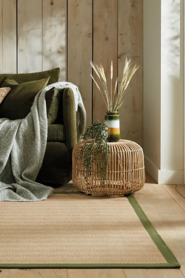 flycarpets Kira Modern Jute - Laagpolig - Visgraatpatroon Vloerkleed - Naturel / Groen - 200x290 cm Beige