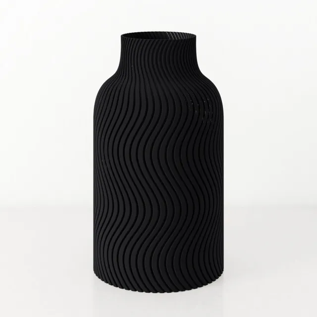 Fleuriek Grote Vaas - Zwart - H50cm - Japandi - Wavy patroon vaas - Design vaas van bio kunststof - Hoge vaas binnen