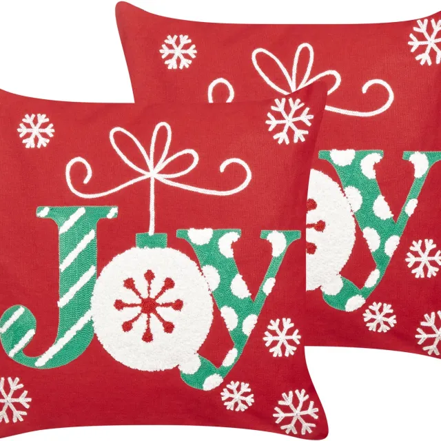 Beliani GINGERBREAD - Sierkussen set van 2 - Rood - 45 x 45 cm - Katoen