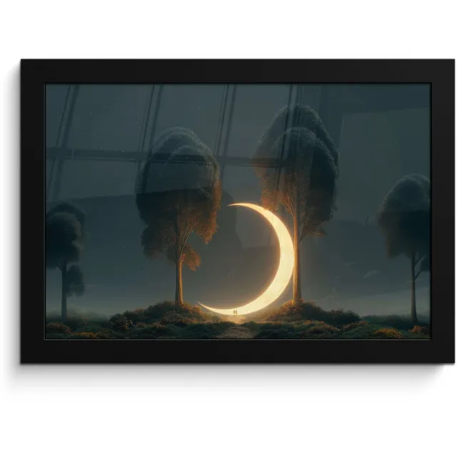 FrameYourWall Poster in lijst - Fotolijst 30x20 cm - Posters - Maan - Bomen - Wandeling - Posterlijst zwart - Decoratie - Wanddecoratie woonkamer - Muurdecoratie slaapkamer Bomen - Maan