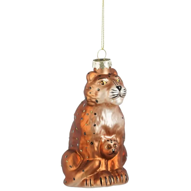 Mica Decorations kerstornament luipaard - glas -bruin