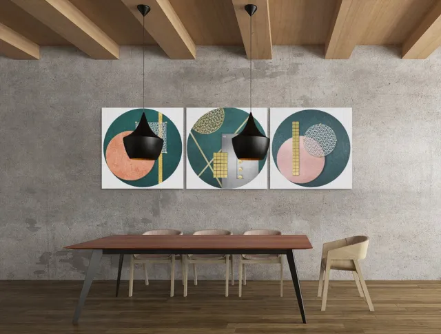 Trendex Global Drieluik Canvas Schilderij Abstract Geometry – Moderne Wanddecoratie - 3x100x100 cm Kleurrijk