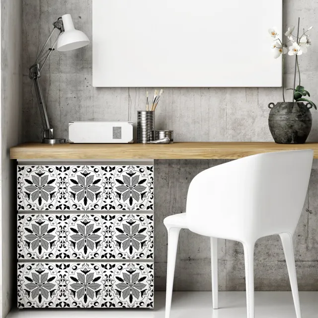 Ambiance Sticker Muurstickers voor keuken en badkamer - 24 muurstickers met cementtegelmotief en Monarda-bloemmotief - 24 stickers, 15x15 cm Multi color