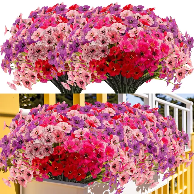 Ibenzoa Kleurrijke kunstbloemen voor buitengebruik, 16 bundels, ideaal voor balkon en tuin