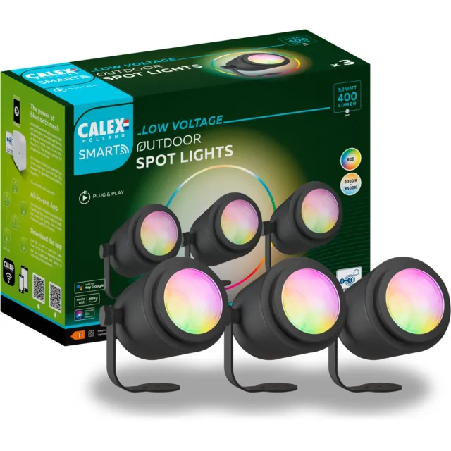 Calex Smart Outdoor 24v Tuinverlichting - Set van 3 Slimme Grondspots - RGB en Warm Wit Licht - Zwart