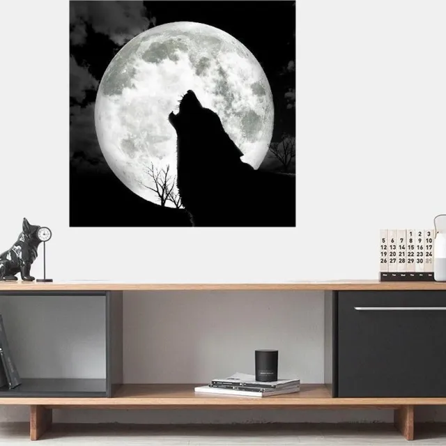 Allernieuwste Canvas Schilderij Huilende Wolf bij Maan - Kunst - Dieren - Poster - Realistisch - 70 x 70 cm - Zwart Wit Zwart-Wit