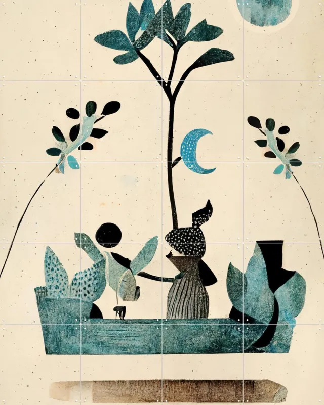 IXXI My Fantastic Journey, Treechild & Various - 80 x 100 cm - Grote wanddecoratie en posters - Collage, Speels, Gemengde Technieken, Illustraties Blauw