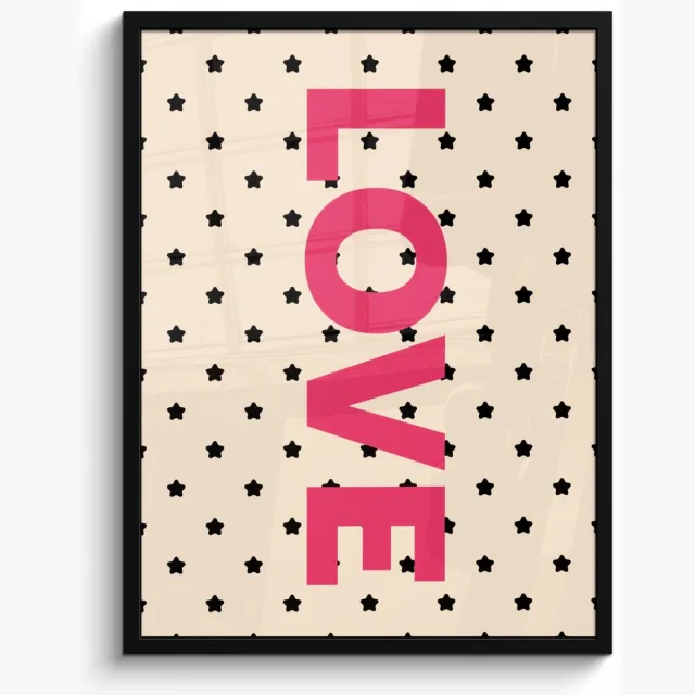 FrameYourWall Poster in lijst - Fotolijst 50x70 cm - Posters - Love - Stippen - Roze - Posterlijst zwart - Decoratie - Wanddecoratie woonkamer - Muurdecoratie slaapkamer