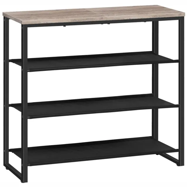 Famanu 4-laags schoenenrek met industrieel design, 3 lagen Oxford stof en 1 paneellaag, geschikt voor 12-16 paar, voor entree of gang, verweerd grijs