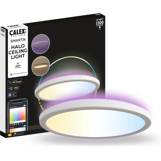 Calex Halo Slimme Plafonnière - Smart Plafondlamp 40cm - RGB en Warm Wit Licht - Wit