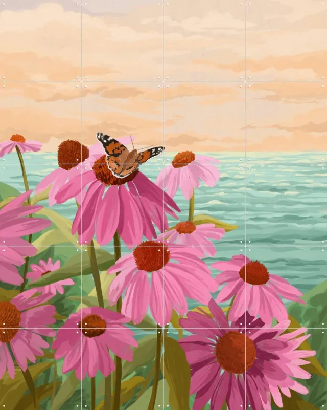 IXXI Peace And Quiet, Goed Blauw - 80 x 100 cm - Grote wanddecoratie en posters - Illustraties, Kleurrijk, Strandhuis, Slaapkamer, Woonkamer, Bloemen Roze