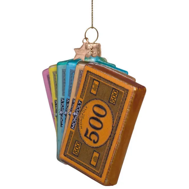 Vondels kerstornament glas Monopoly geld waaier H9cm Goud