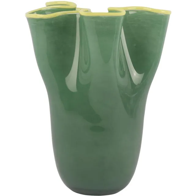 Present Time Vaas Ruffles - Groen - Ø23cm - Glas - Scandinavisch - Bloemenvaas - Woondecoratie - Decoratieve vaas voor woonkamer of slaapkamer