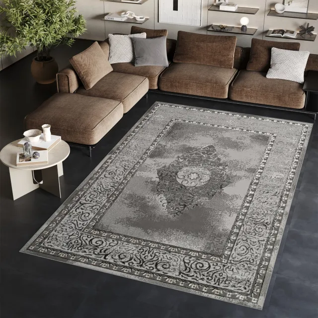 Tapiso Ares Vloerkleed Donkergrijs Laagpolig Woonkamer Oriental Tapijt Maat- 80x150