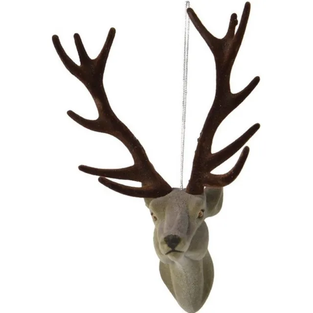 Decoris Kersthanger - rendier/hert - 13 cm - kunststof - ornament - kerstversiering - kerstboomversiering - kerstversiering grijs