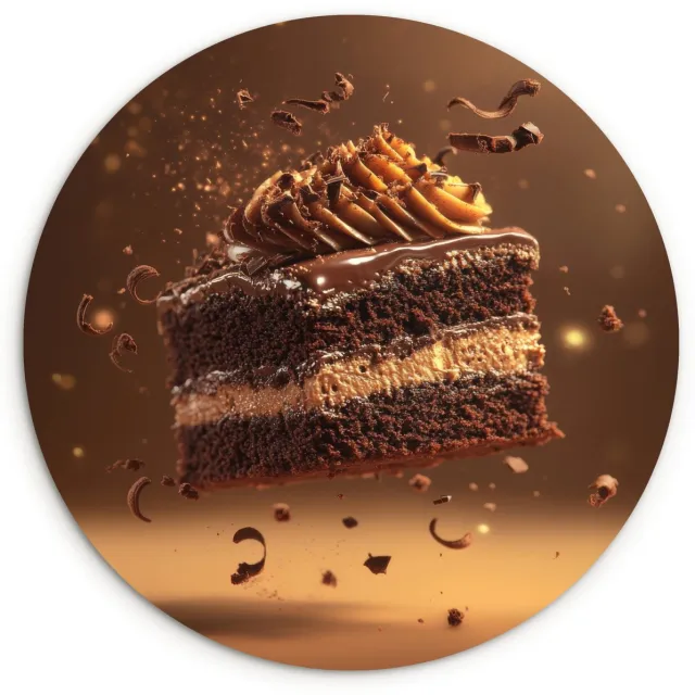 WallCircle Wandcirkel 60x60 cm - Muurcirkel Taart - Chocolade - Eten - Brownie - Muurdecoratie woonkamer - Wanddecoratie slaapkamer - Kamer decoratie accessoires - Ronde schilderijen