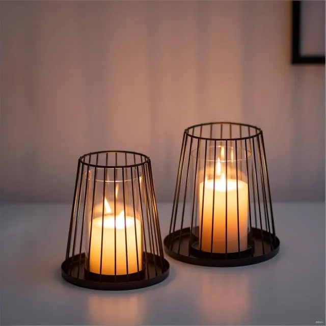 Unyqoos Set van Twee Moderne Zwarte Windlicht Kandelaars voor Binnen en Buiten Decoratie