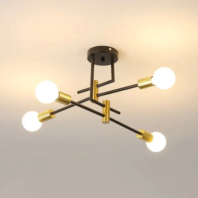 Veya Plafondlamp vintage - Plafonnière - 4x E27 - Zwart - Goud