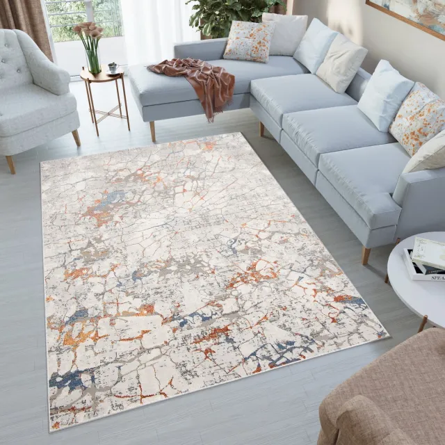 Tapiso Venezia Vloerkleed Modern Abstract Woonkamer Tapijt Beige Grijs Oranje 1