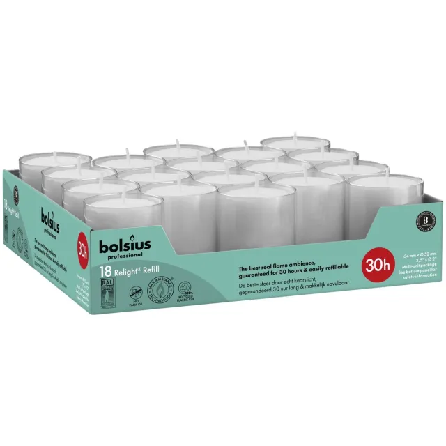 Bolsius Horeca Relight Navullingen 64/52 Grijs (18 stuks)