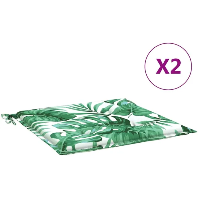 vidaXL Stoelkussens - 2 - st - bladpatroon - 50x50x3 - cm - stof groen bladpatroon