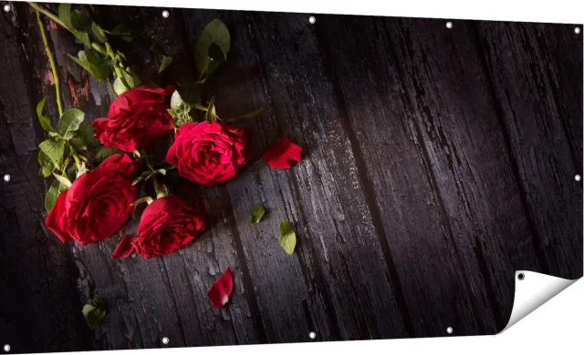 Gards Tuinposter Rode Rozen op de Grond - 180x90 cm - Tuindoek - Tuindecoratie - Wanddecoratie buiten - Tuinschilderij Multikleur